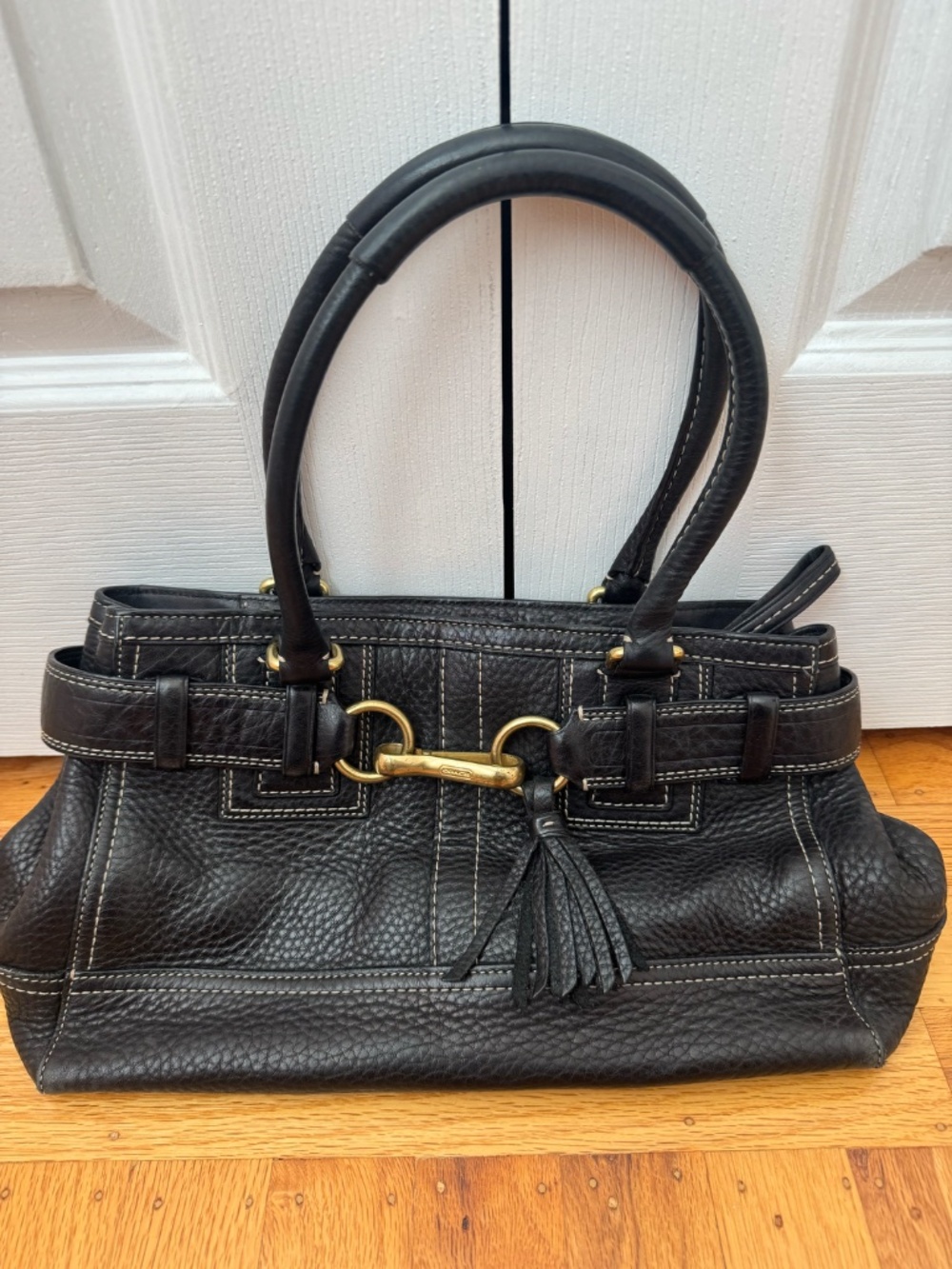 COACH Vintage Hamptons Black Pebbled Leather Satchel Tote
